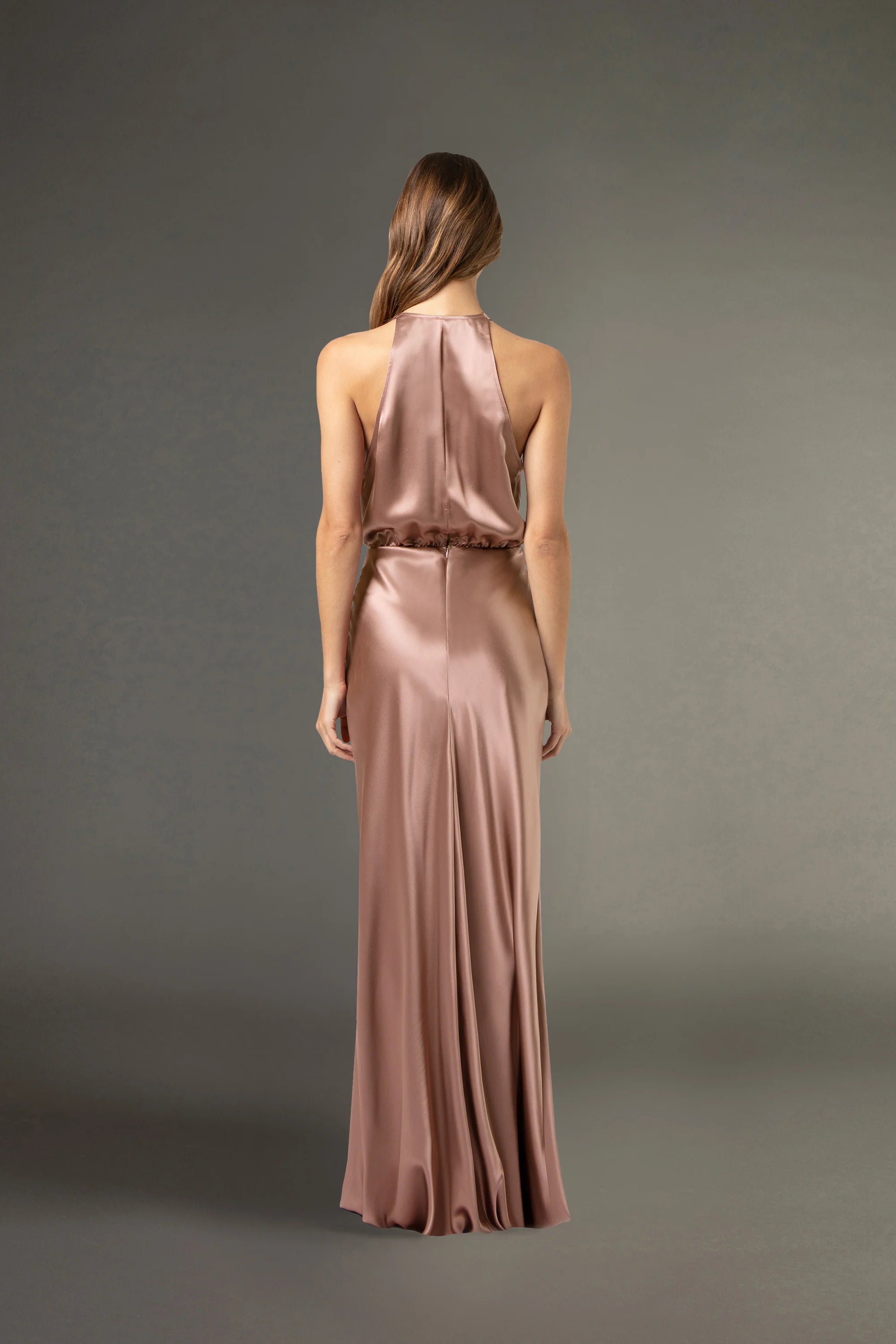 Halter draped gown - blush