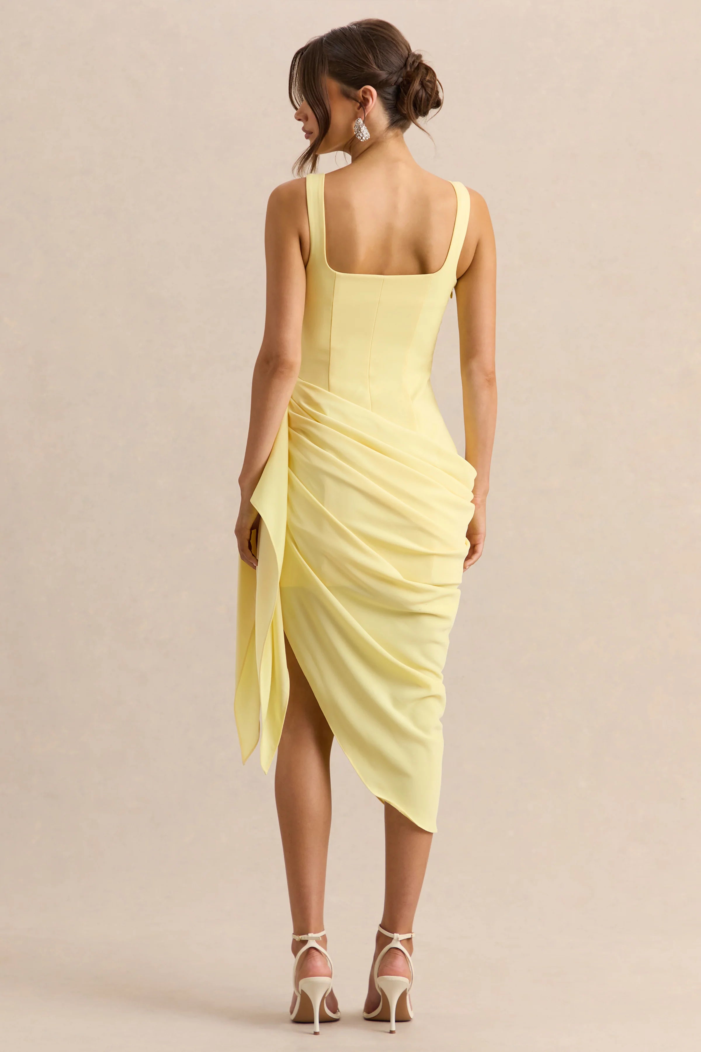 Letitia | Lemon Square-Neck Floral Detailed Wrap Midi Dress