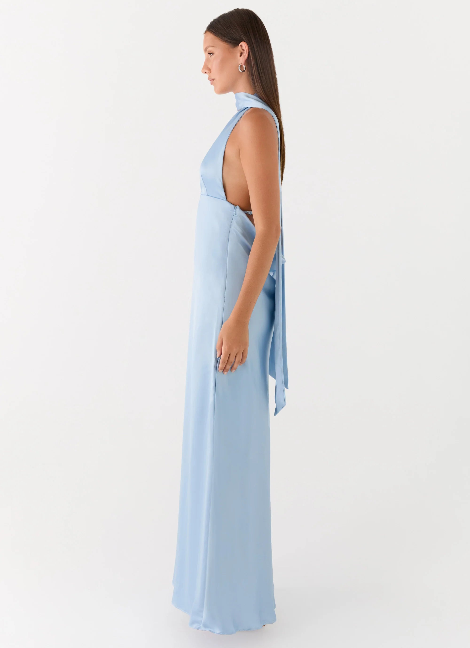 Alicia Satin Halter Maxi Dress - Baby Blue