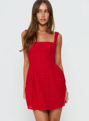 Xanthus Embroidered Mini Dress Red