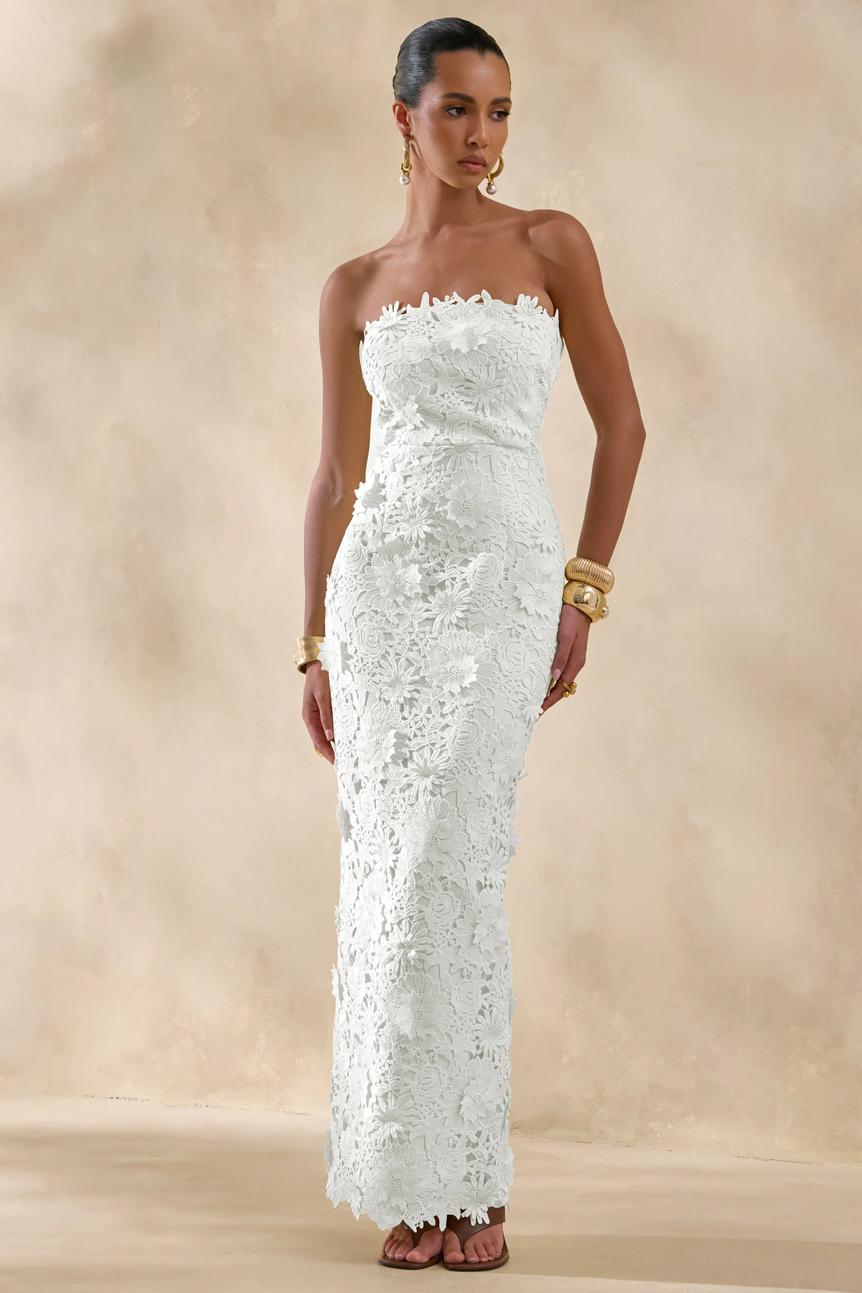 Gracie | White Lace Bandeau Maxi Dress
