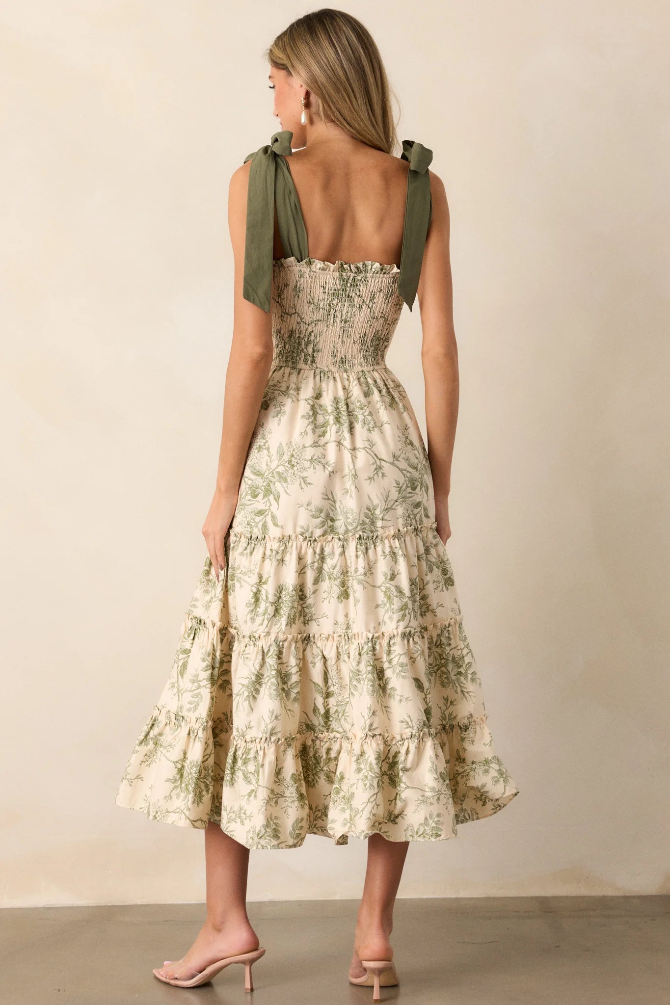 Wildflower Whisper 100% Cotton Ivory Green Floral Midi Dress