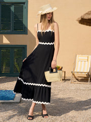 Contrast Color Ruched Backless Cami Dress