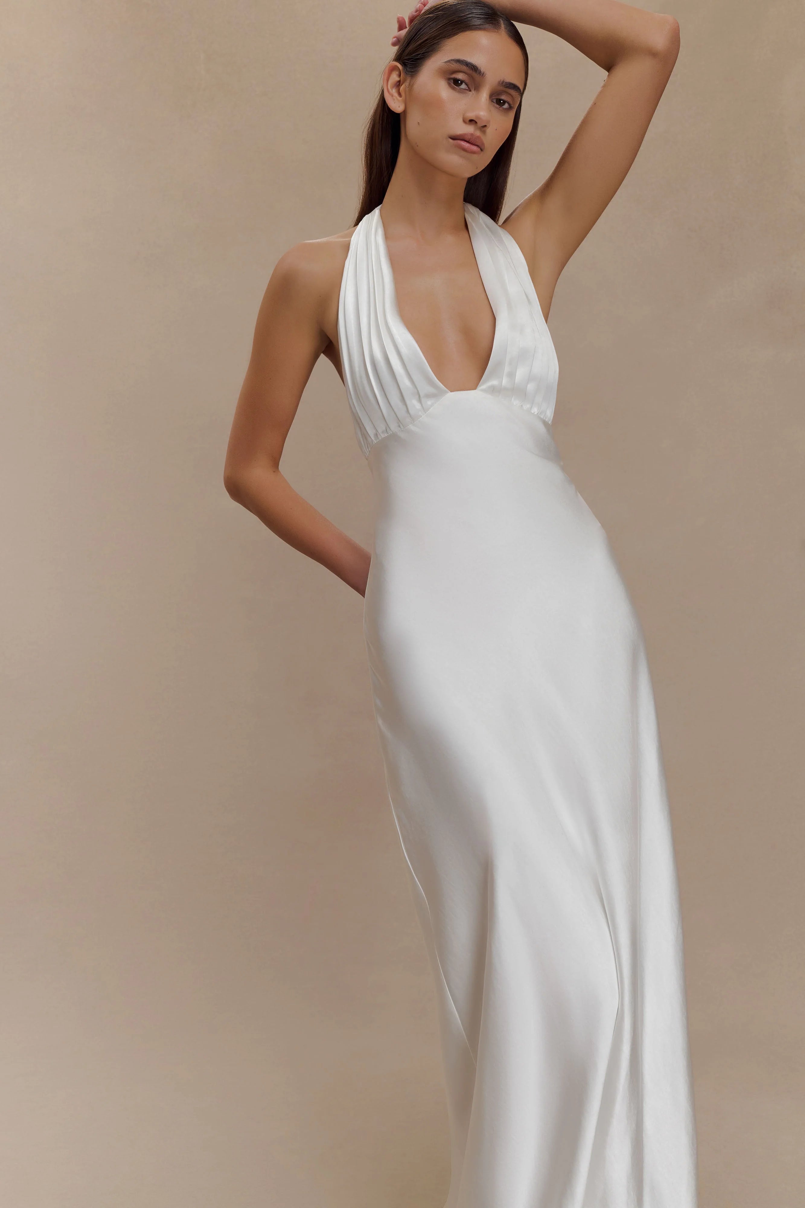 Alice Satin Halter Maxi Dress - White