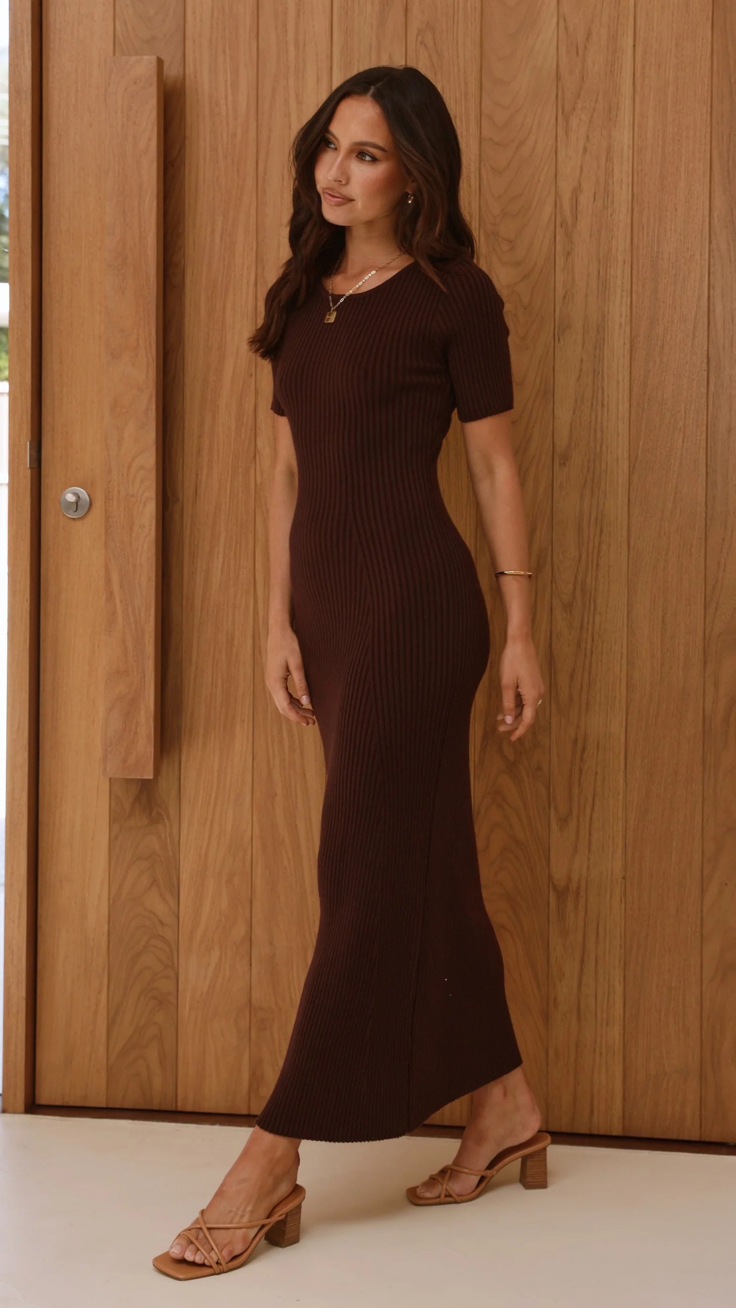 Eden Ribbed Maxi Dress - Chocolate