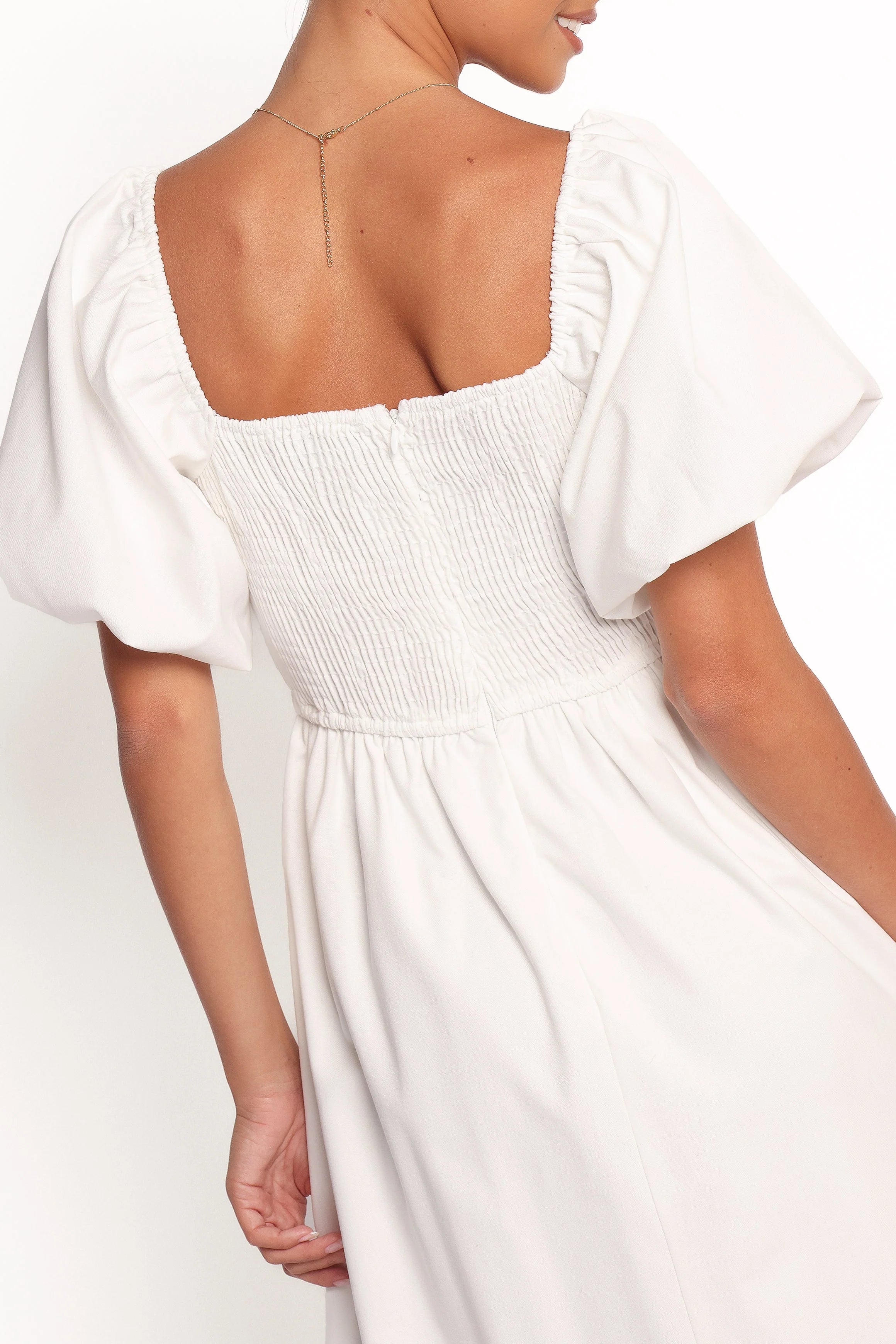 Clo Puff Sleeve Midi Dress - White