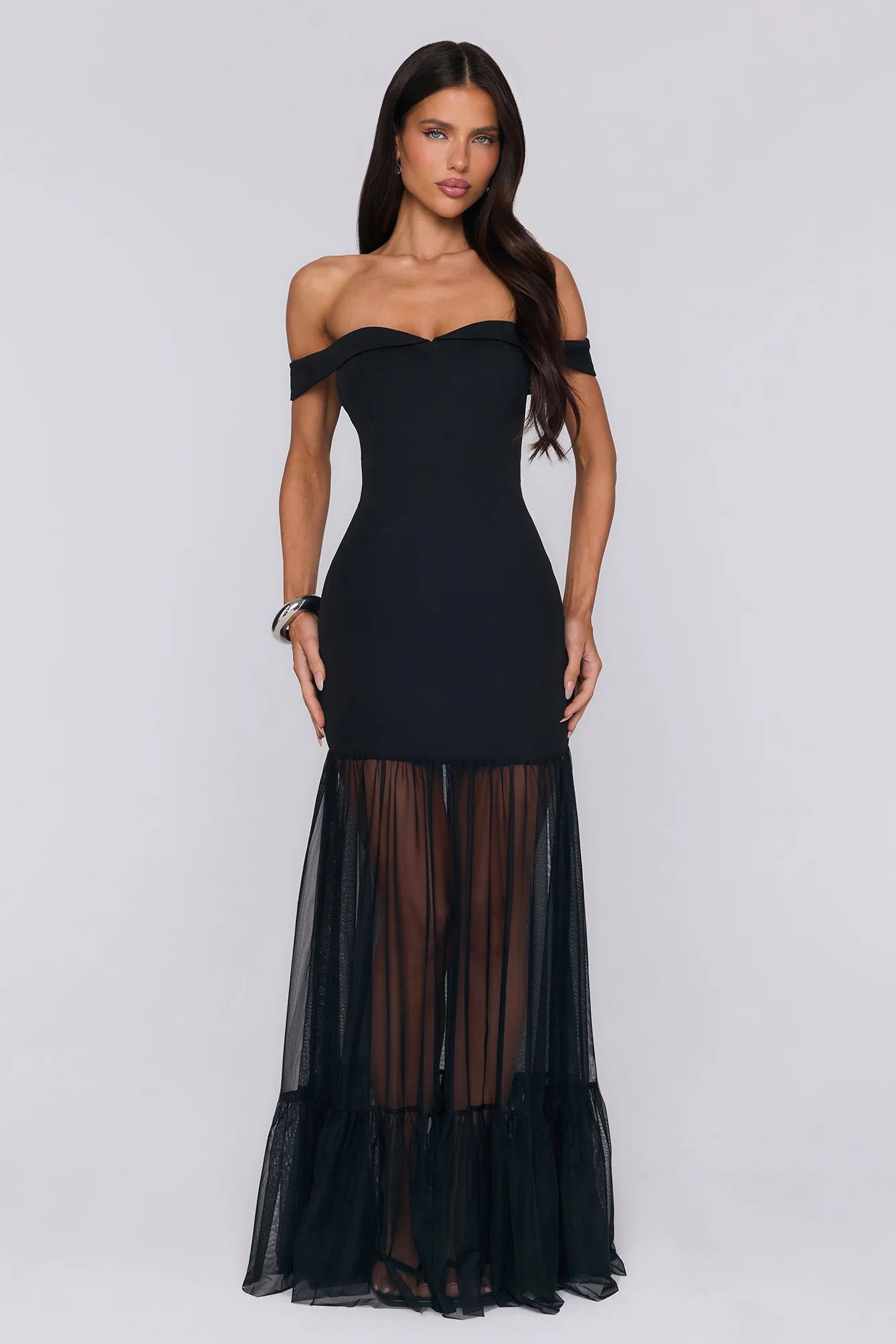 Pretty Lullaby Off Shoulder Maxi Dress Black