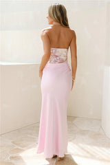 City Lights Chic Strapless Satin Maxi Dress Pink