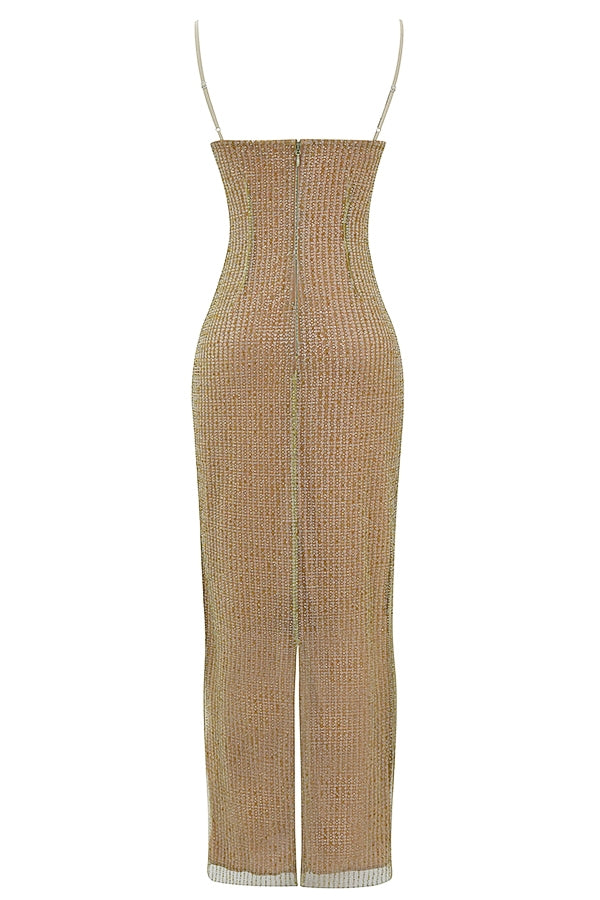 Alondra-Cafe Au Lait Beaded Maxi Dress - Limited Edition