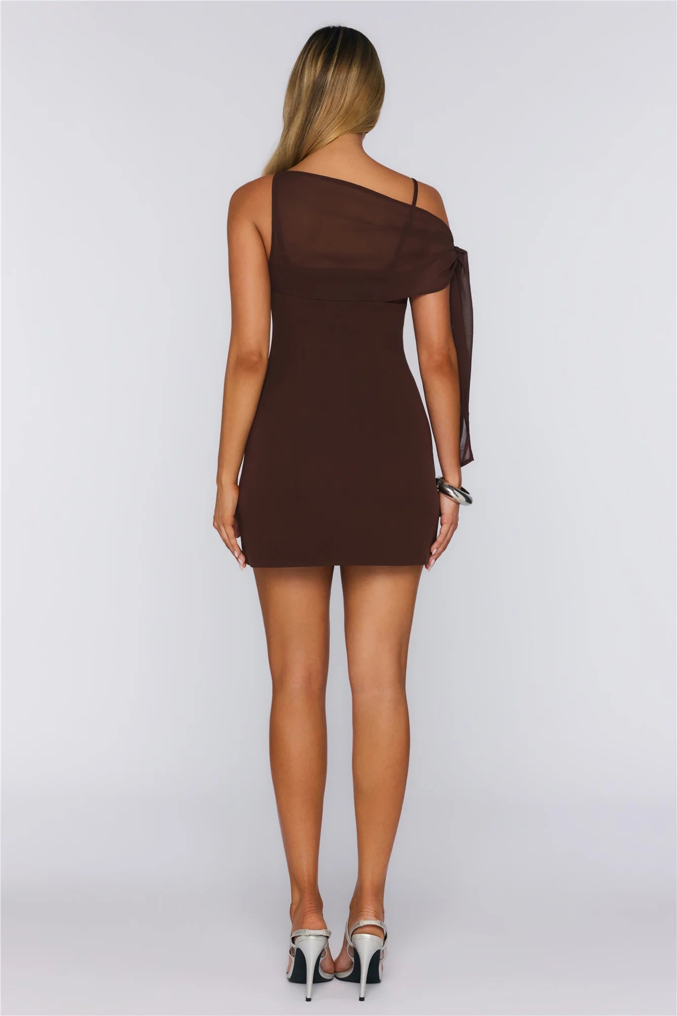 Nyra One Shoulder Mini Dress Chocolate