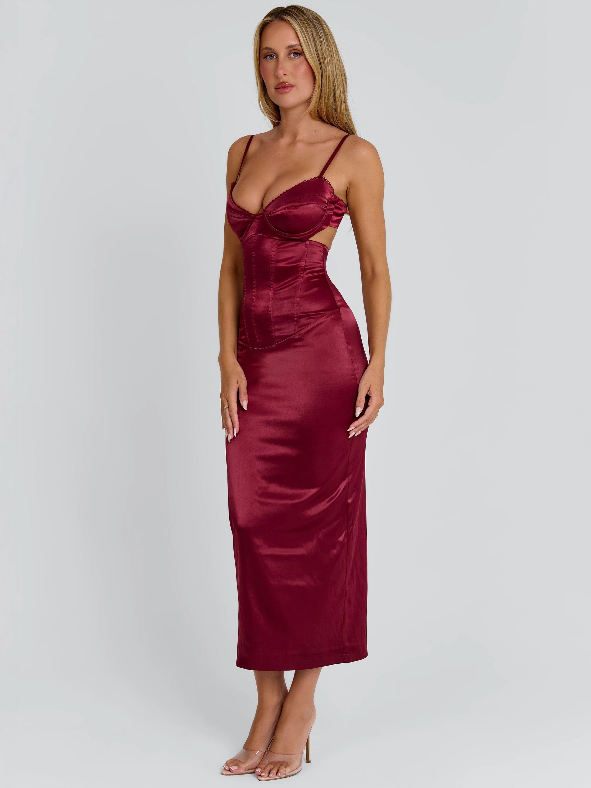 HOLLIE MIDI DRESS BURGUNDY