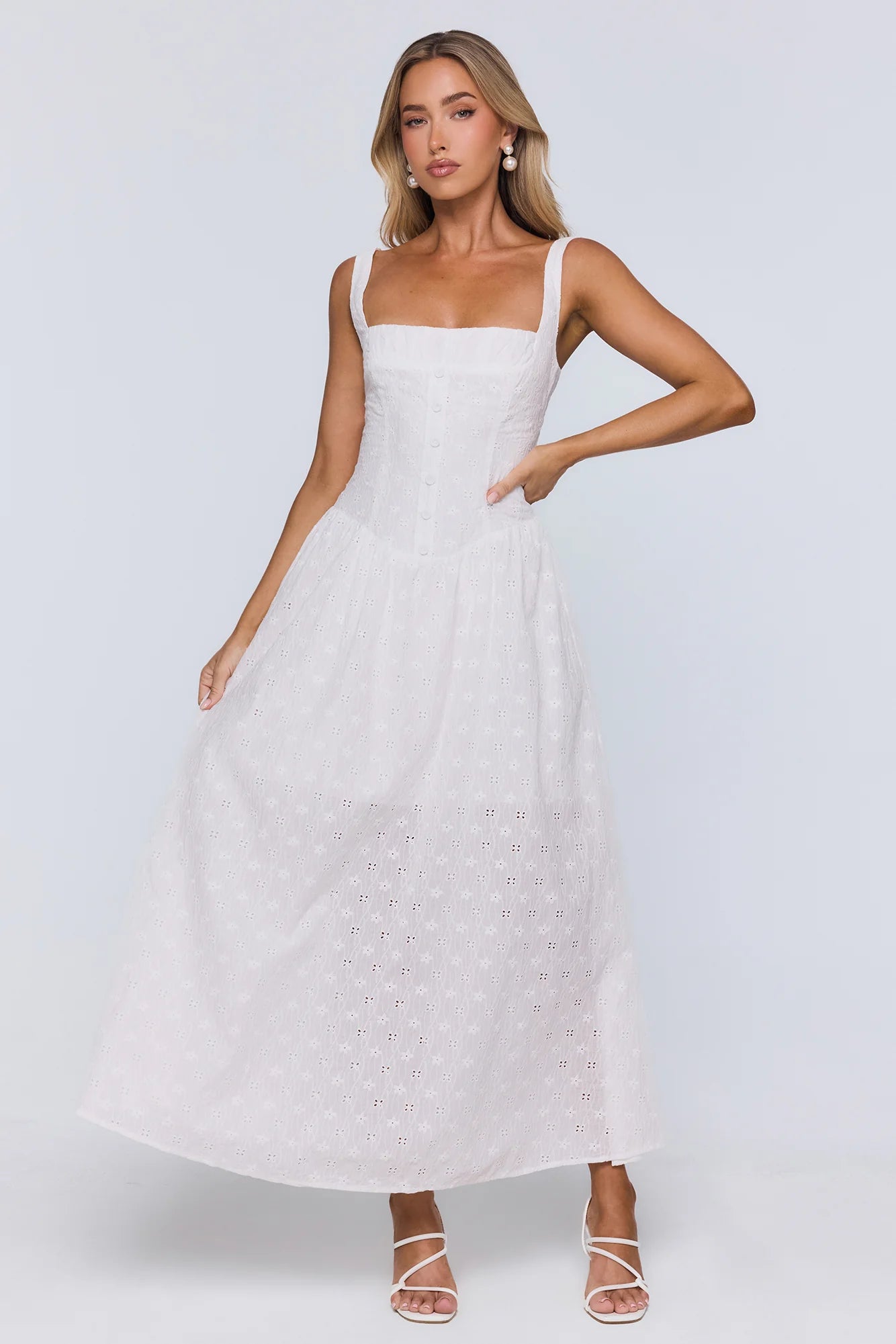 Whispered Style Embroidered Maxi Dress White