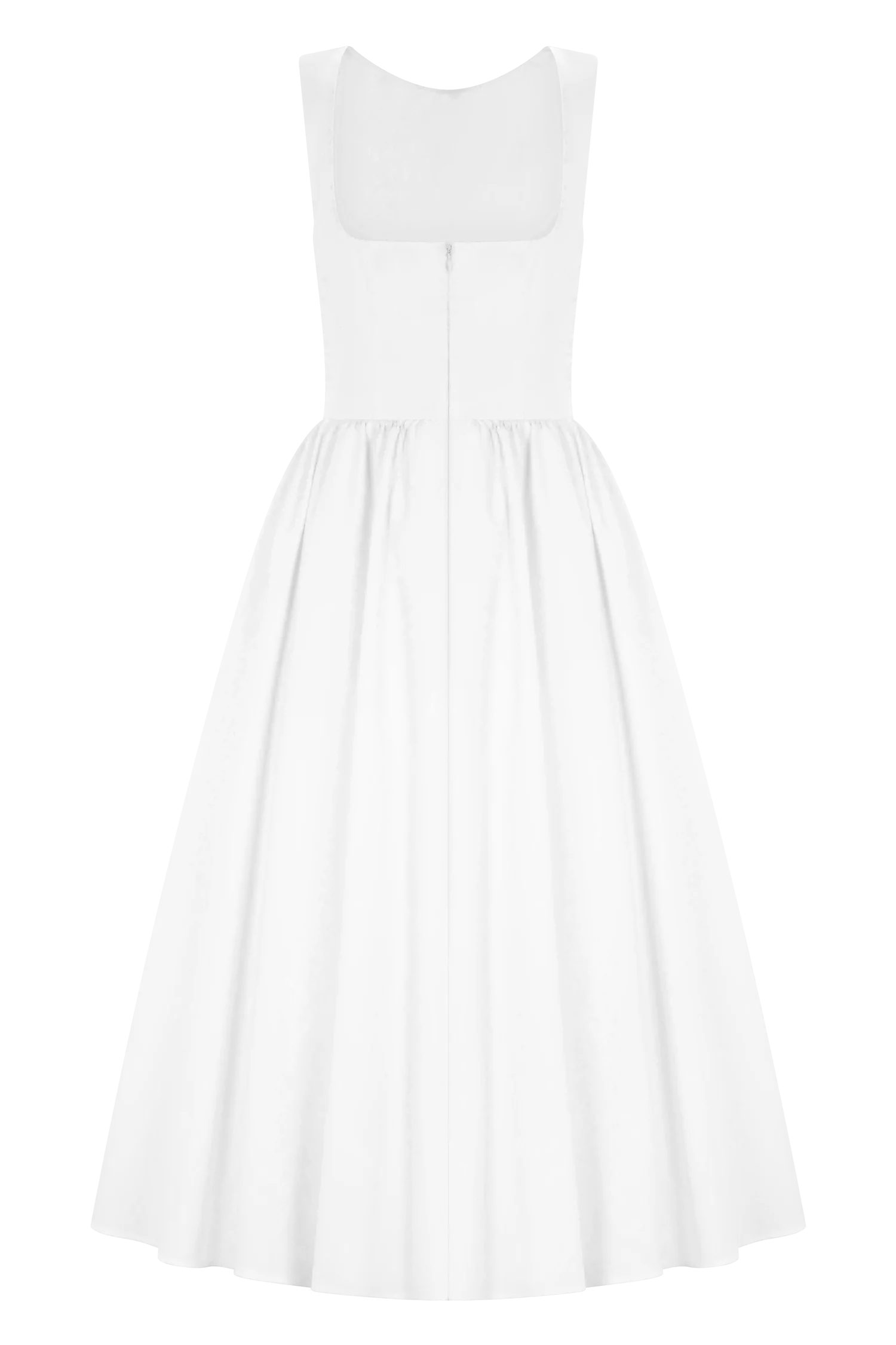 Monika Gathered Waist Cotton Midi Dress - White