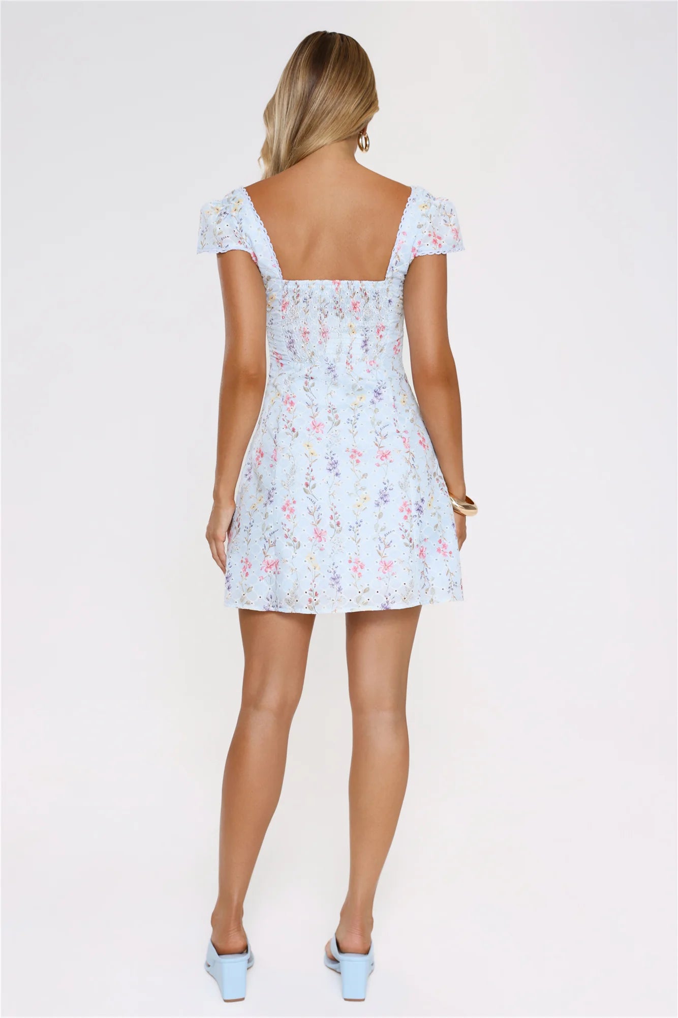 Too Cute To Care Embroidered Mini Dress Blue
