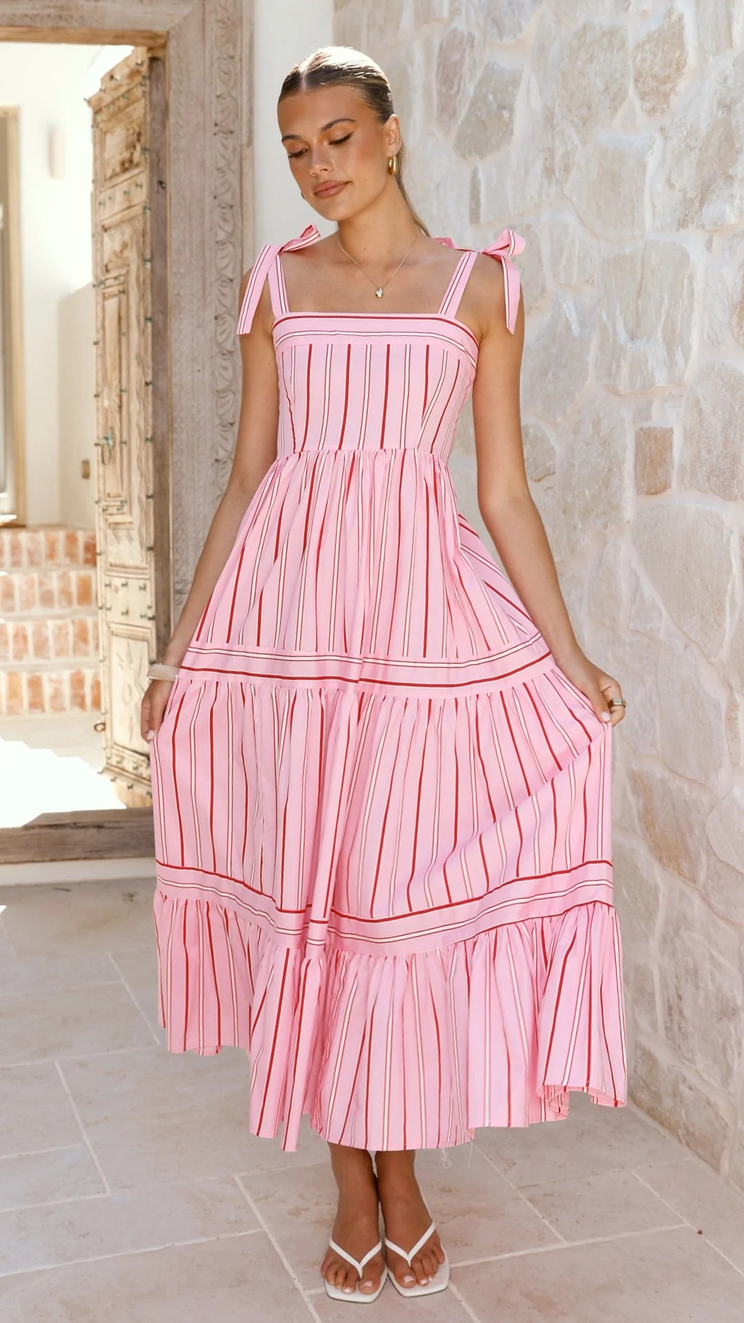 Caju Maxi Dress - Pink Stripe