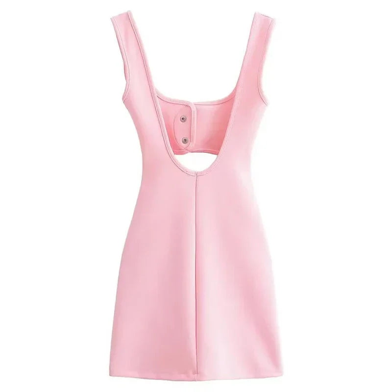 Pink Strap Cut Out Snap Button Bodycon Mini Dress