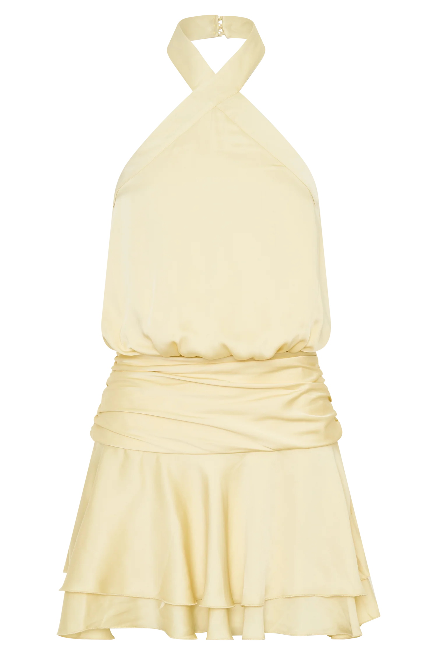 Poppy Satin Halter Mini Dress - Lemon