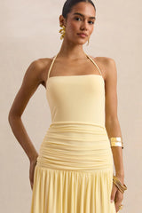 Lemon Square-Neck Maxi Dress With Ruched-Detailing
