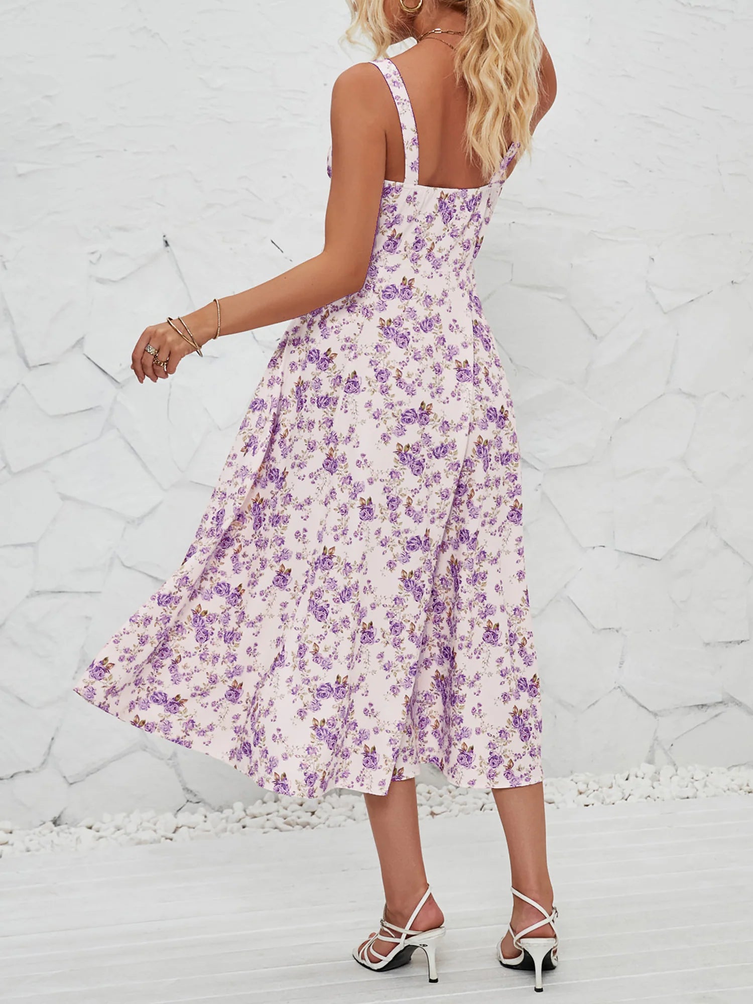 Floral Sleeveless Lace-Up Side Slit Dress Sundress
