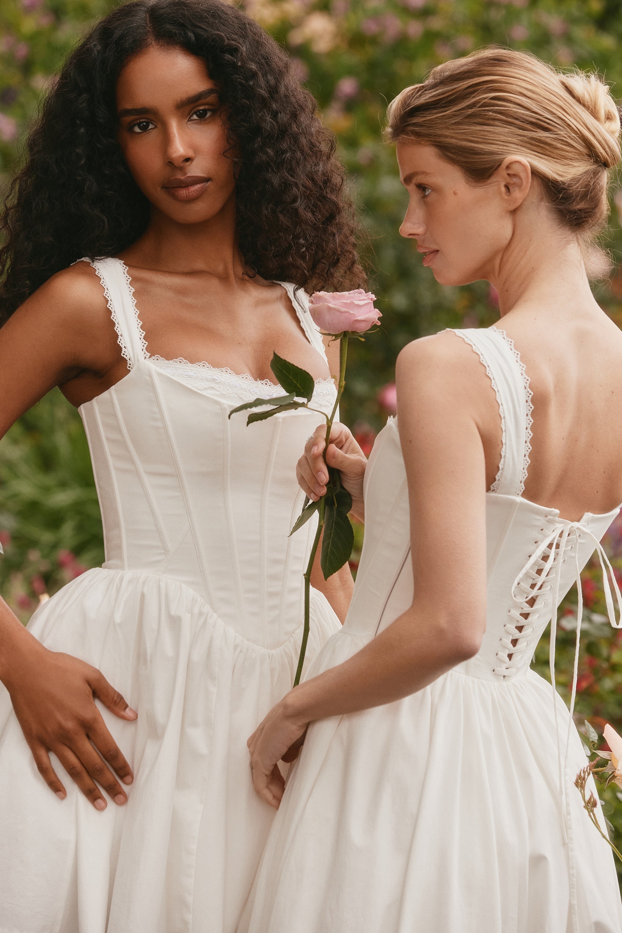 Amara-White Stretch Cotton Corset Midi Dress