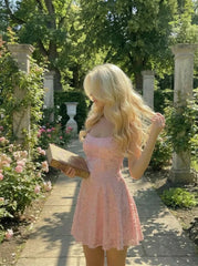 Sequin Floral Square Neck Backless Criss Cross Mini Dress
