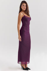 Nalini-Grape Mesh Corset Maxi Dress