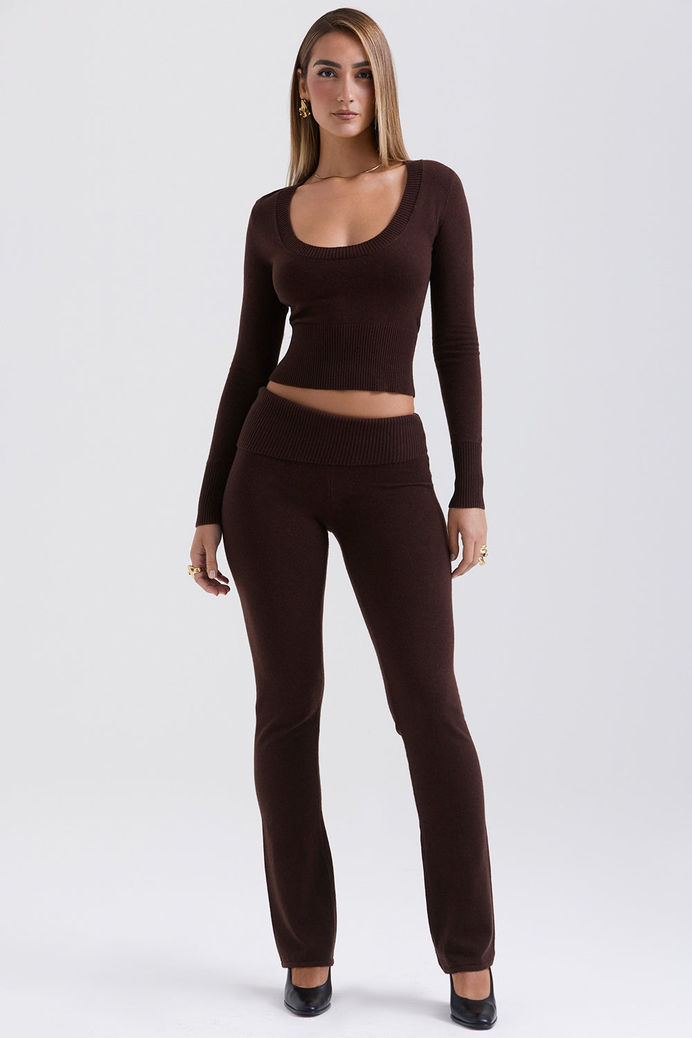 Raquel-Chocolate Cashmere Blend Scoop Neck Top - SALE