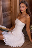 white strapless custom lace broderie anglaise mini dress