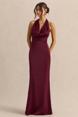 Aralisse | Burgundy Satin Cowl-Neck Maxi Dress