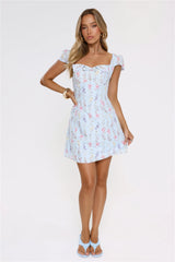 Too Cute To Care Embroidered Mini Dress Blue