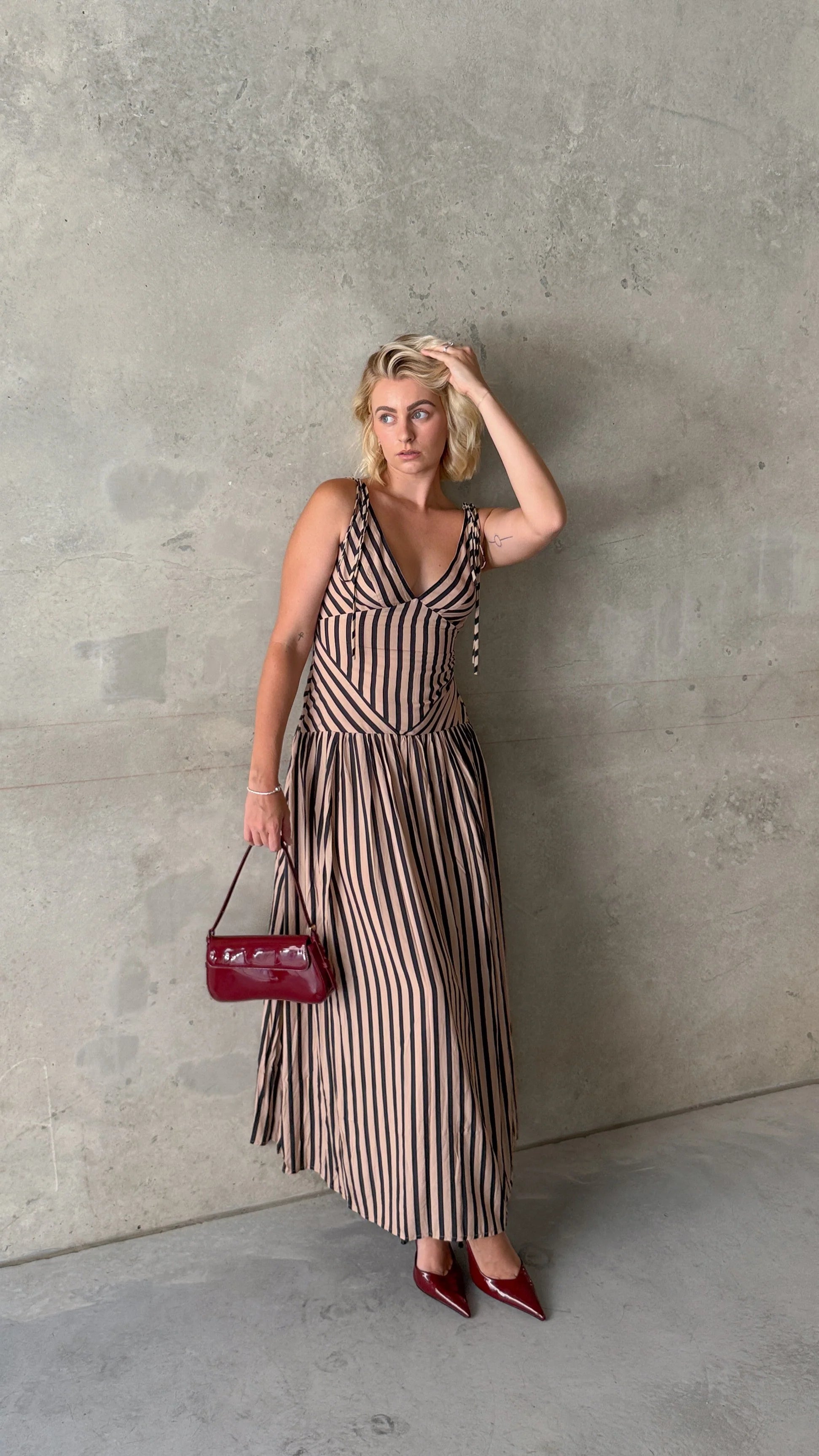 Zoriah Maxi Dress - Black/Beige Stripe