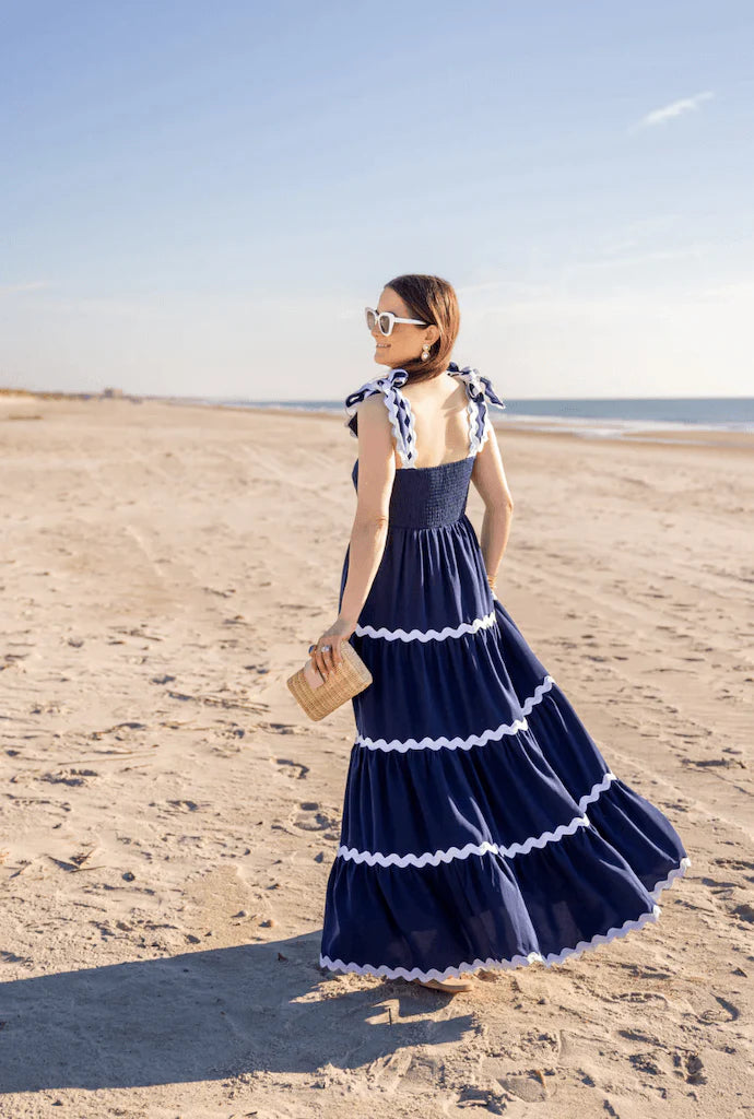 Ric-Rac Bow Strap Maxi Dress Navy