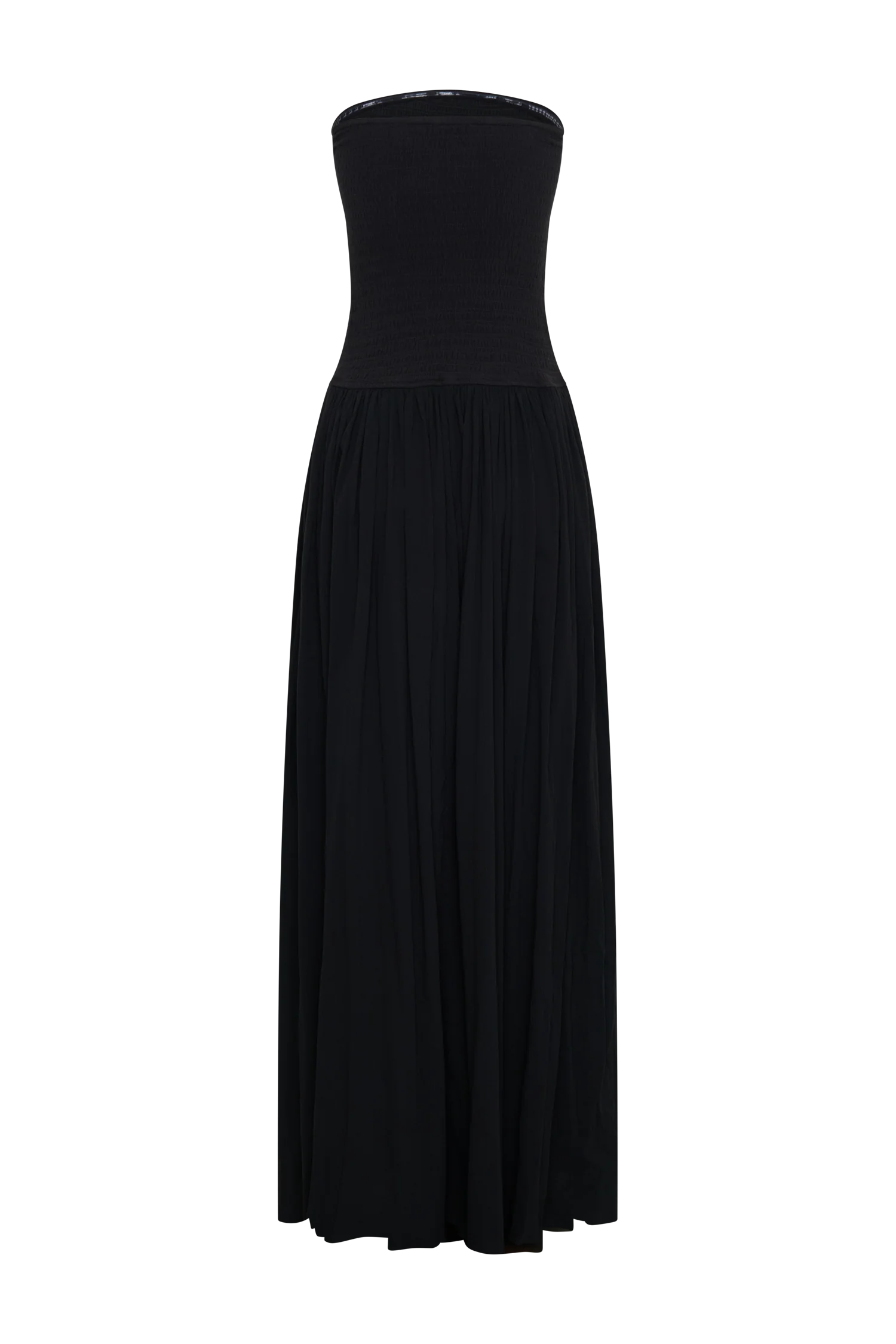 Maureen Cotton Shirring Maxi Dress - Black