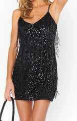 Sparks Fly Dress- Black Beaded Fringe