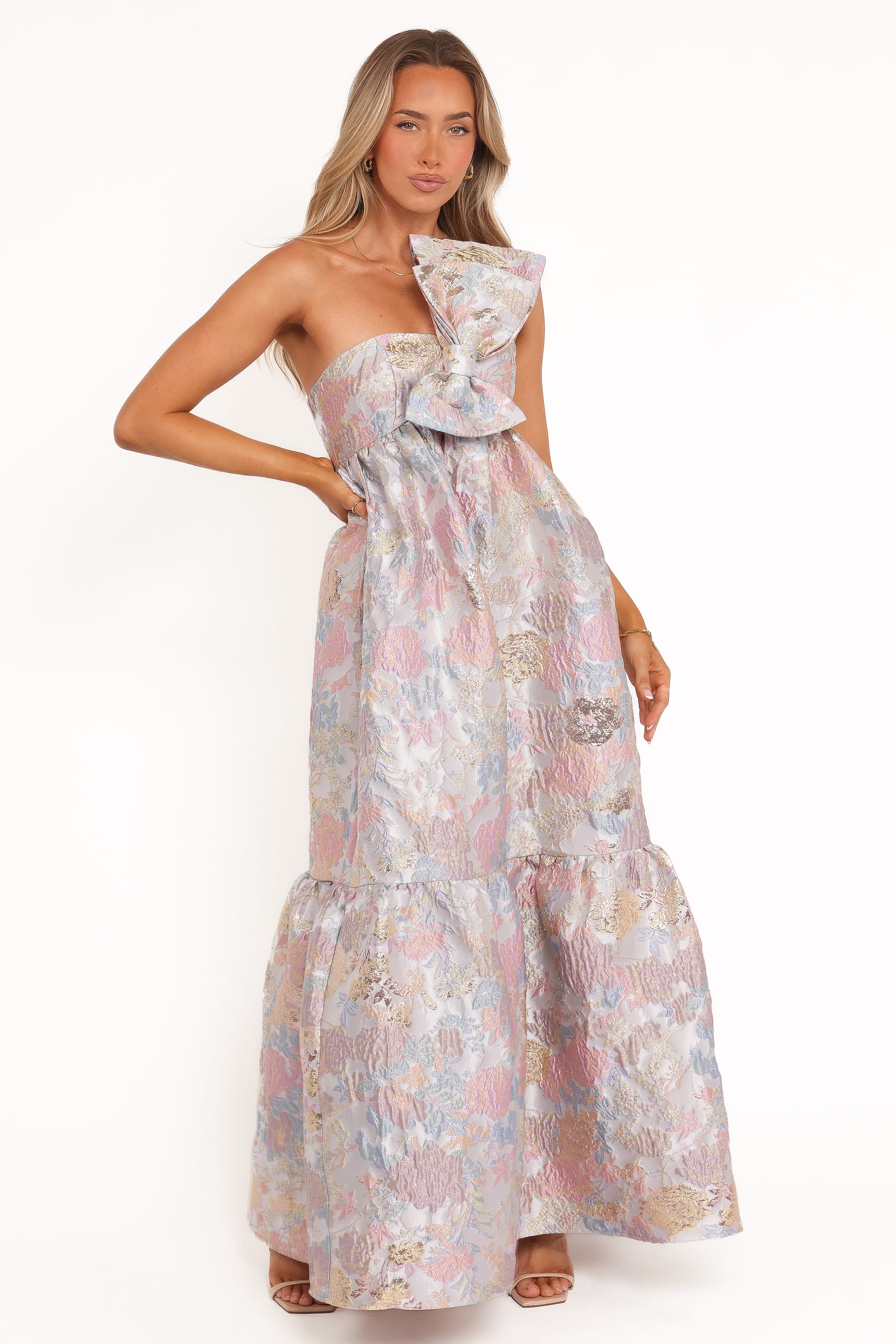 Betina Bow Front Maxi Dress - Pale Blue Floral