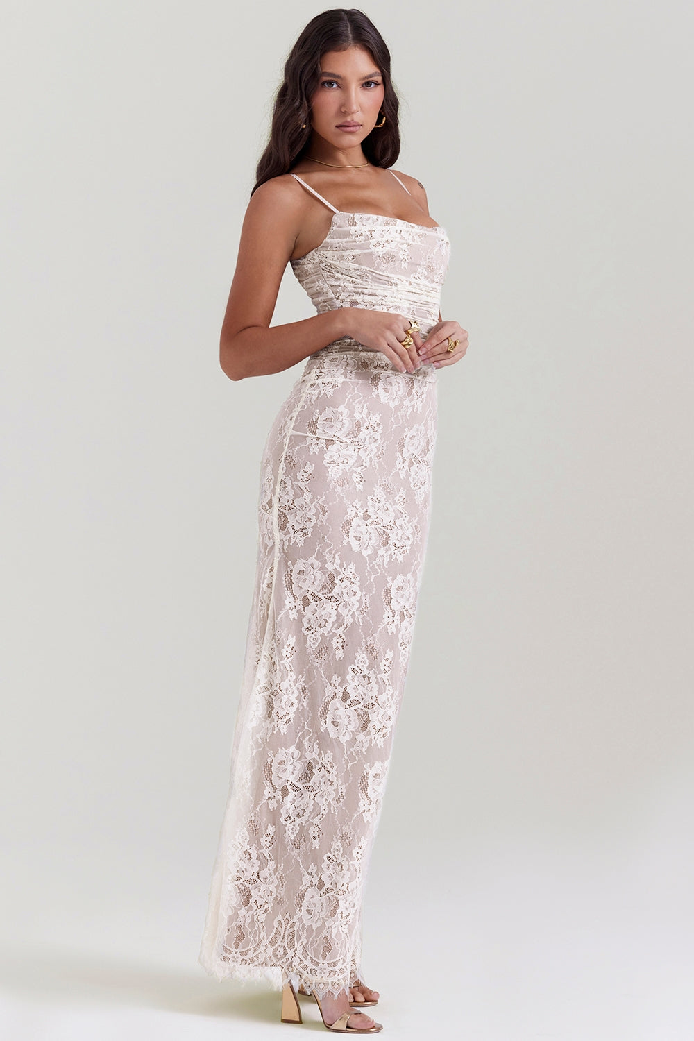 Artemis-Vintage Cream Lace Maxi Dress