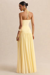 Nicolette | Lemon Square-Neck Maxi Dress With Ruched-Detailing