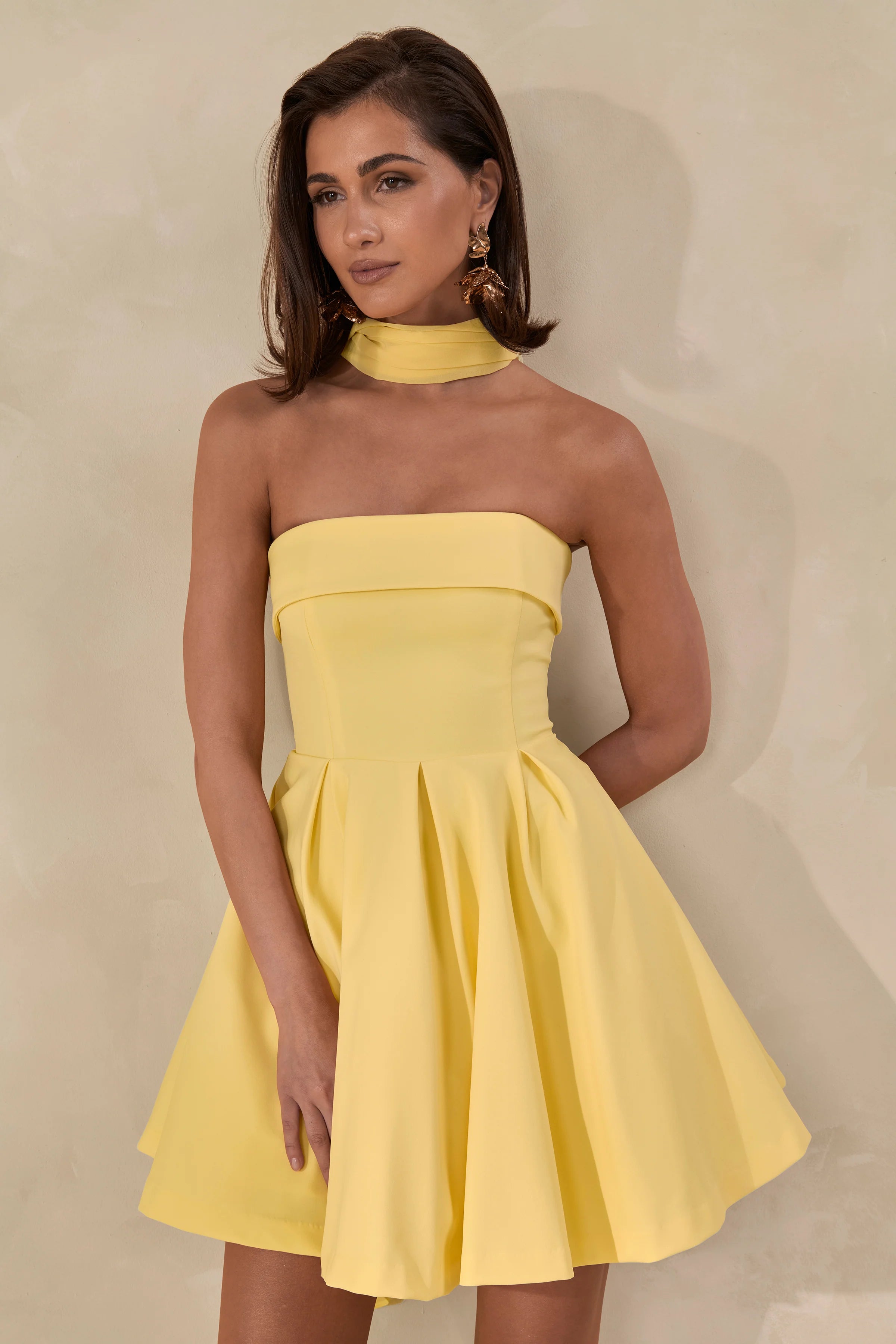 Bruna | Lemon Bandeau Skater Mini Dress