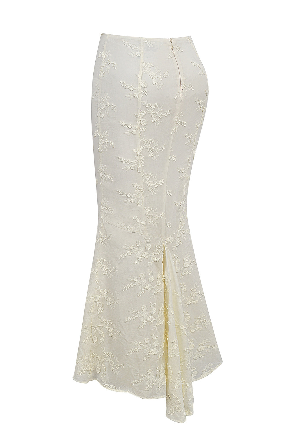 Veronica-Vintage Ivory Embroidered Godet Maxi Skirt