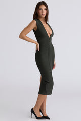 The Super Plunge-Emerald Stretch Bandage Midi Dress