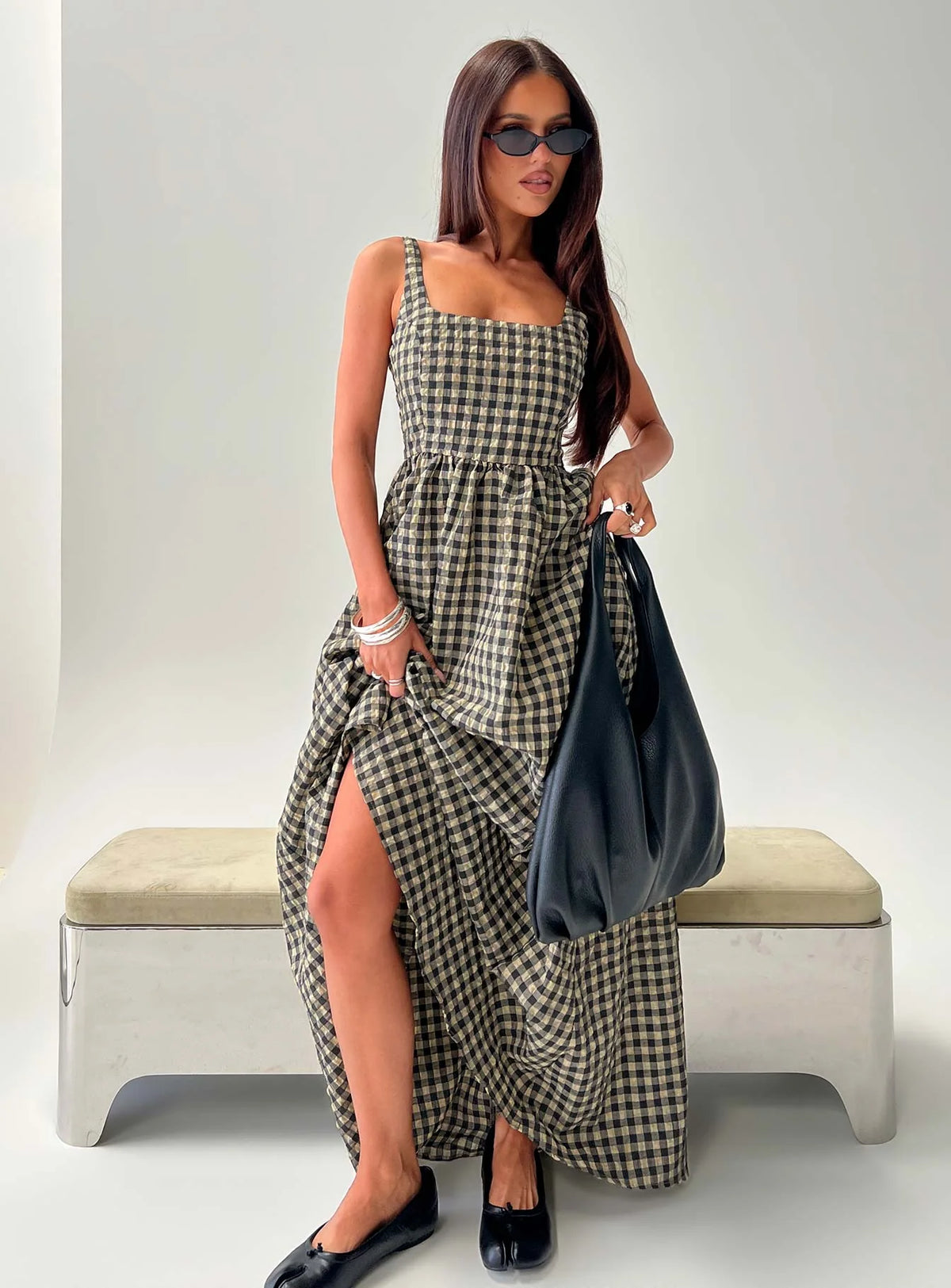 Cartmel Check Maxi Dress Black / Cream