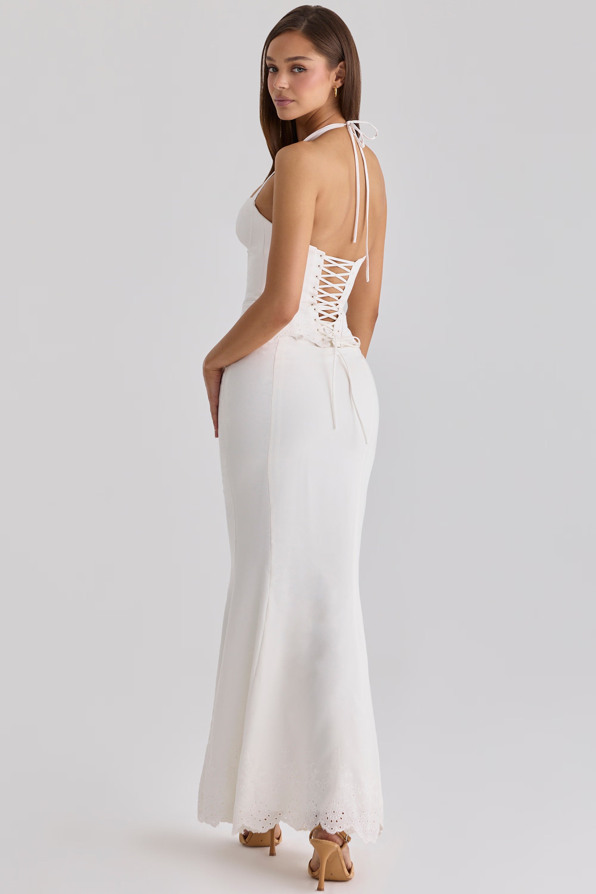 white broderie anglaise cotton maxi skirt