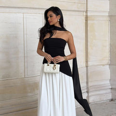 Pankh Stella Strapless Long Slit Party Wear Dress With White Scarf