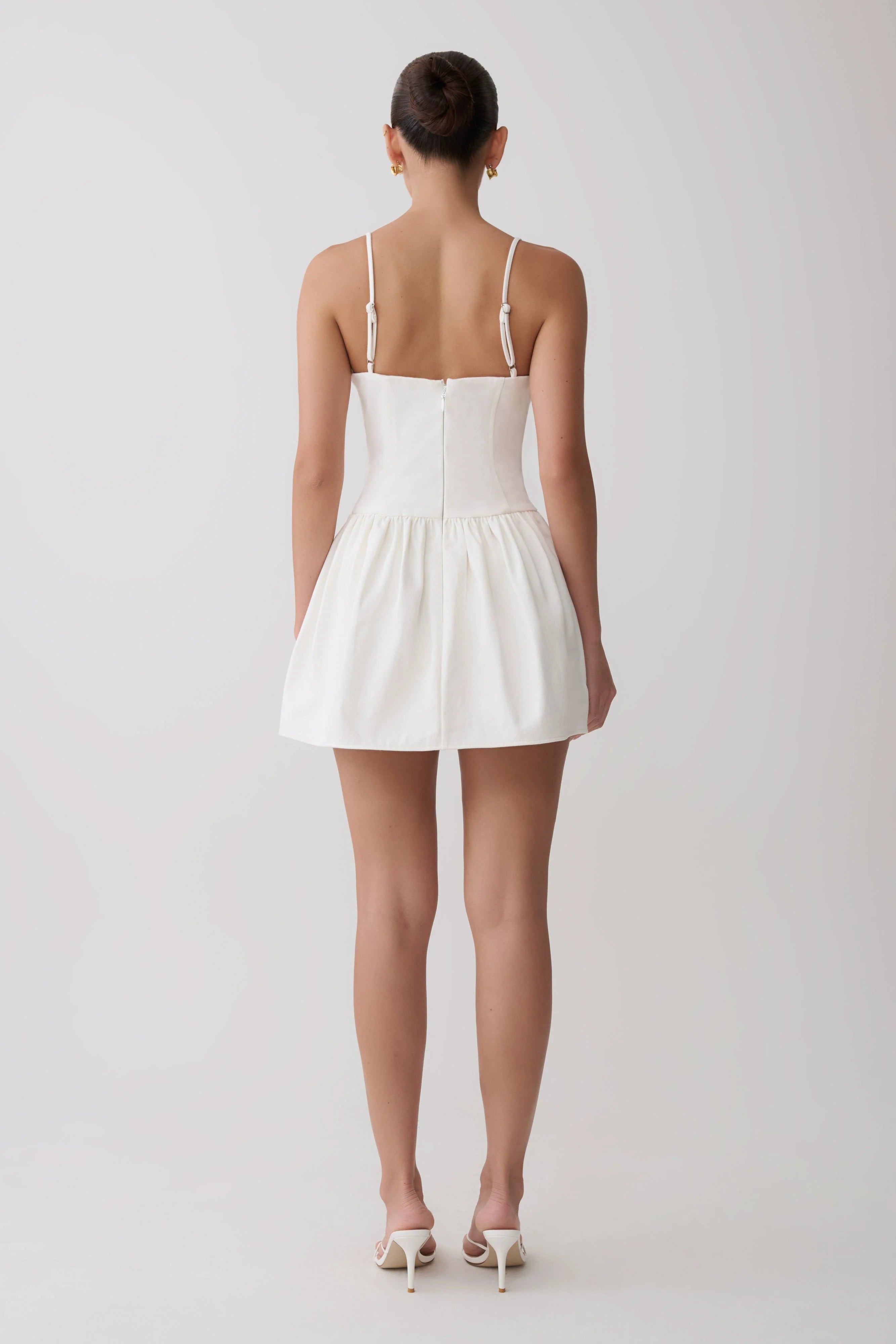 Emary Applique Denim Bustier Mini Dress - White