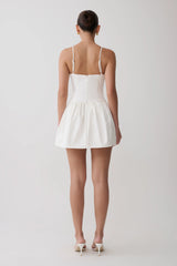Emary Applique Denim Bustier Mini Dress - White