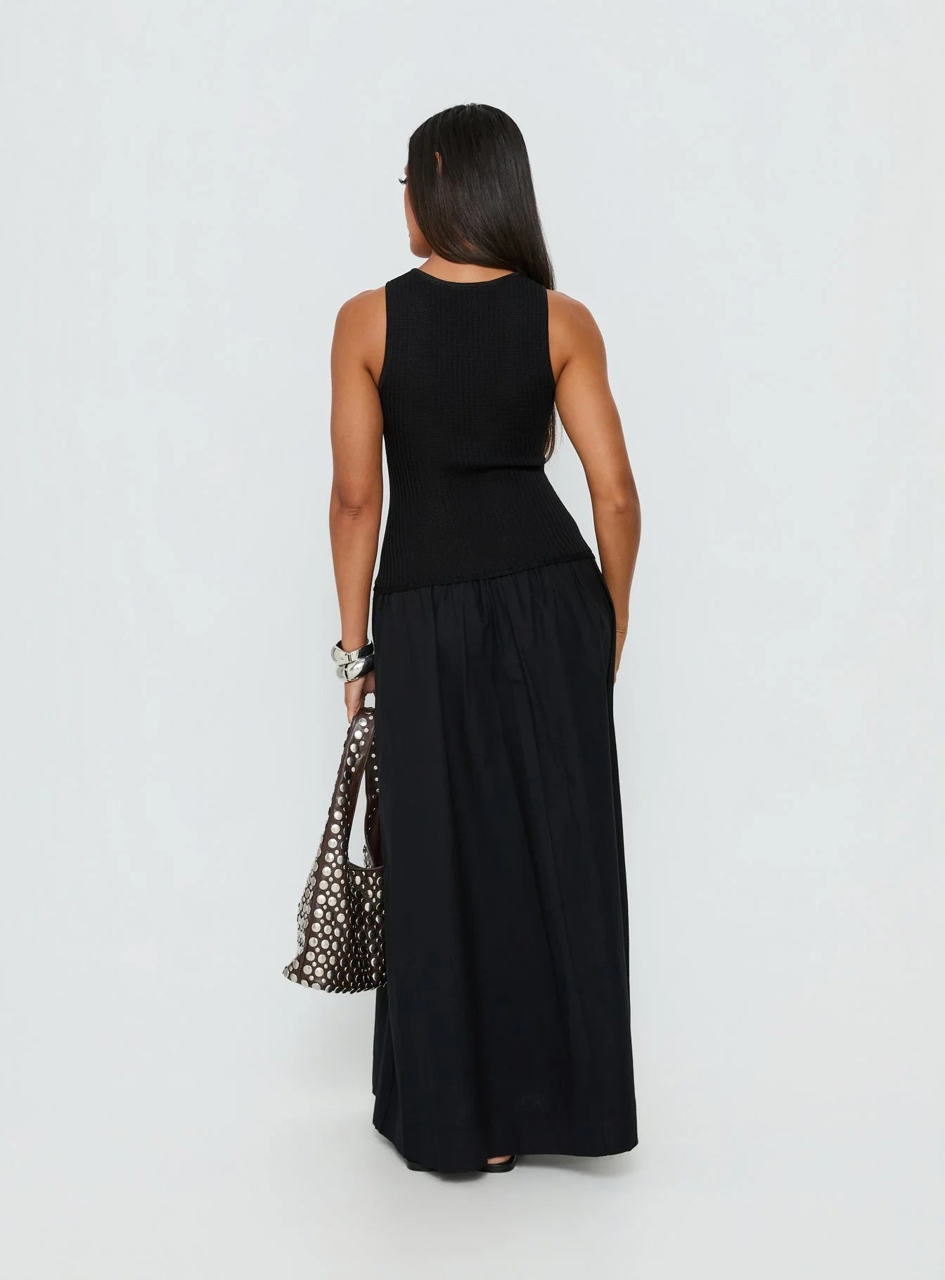 Carlene Shirred Drop Waist Maxi Dress Black