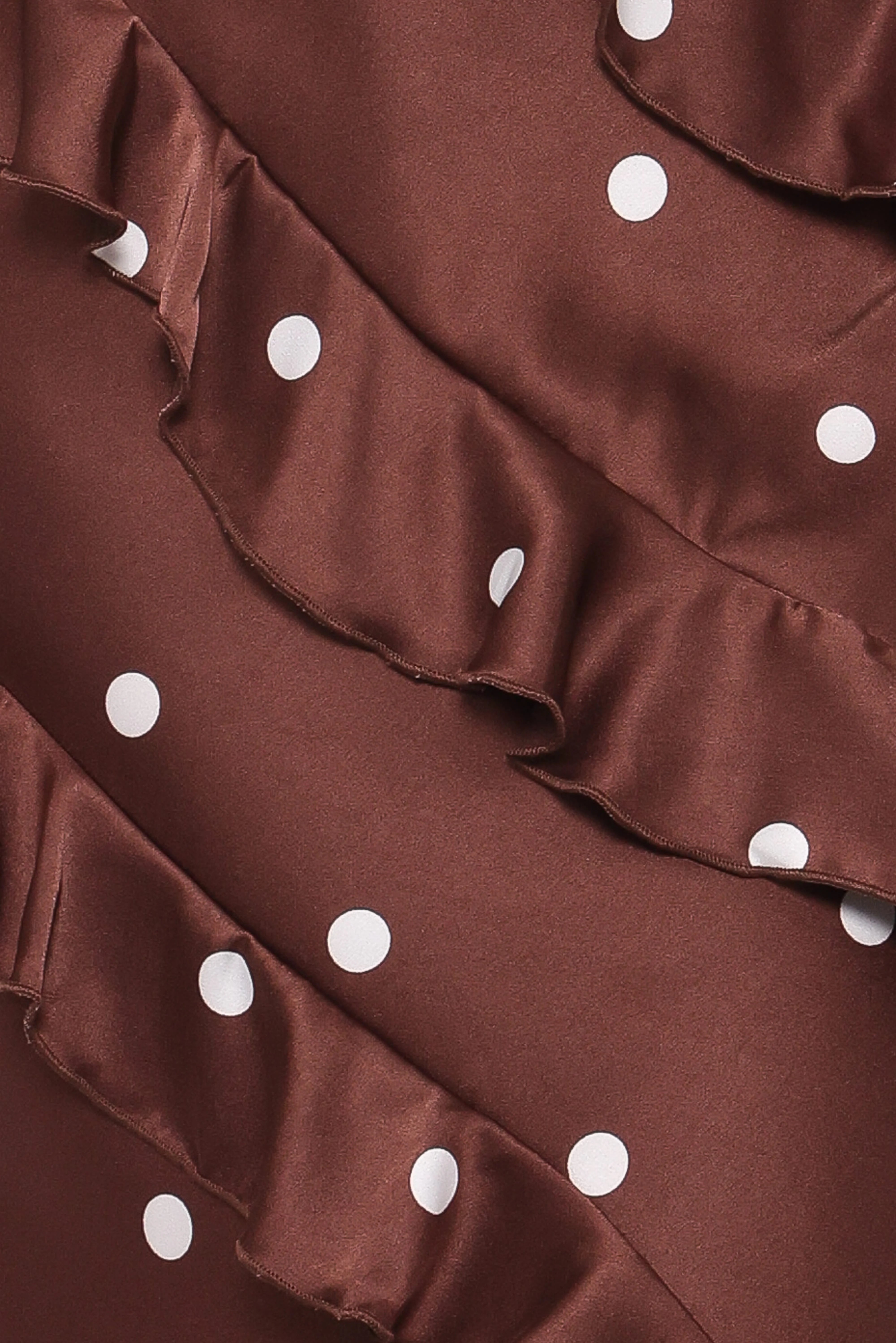 Ciao Ruffles Maxi Satin Dress - Brown Polka Dot