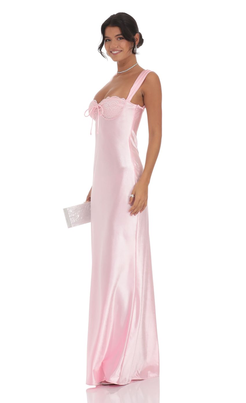 Satin Lace-Bust Dress in Pink