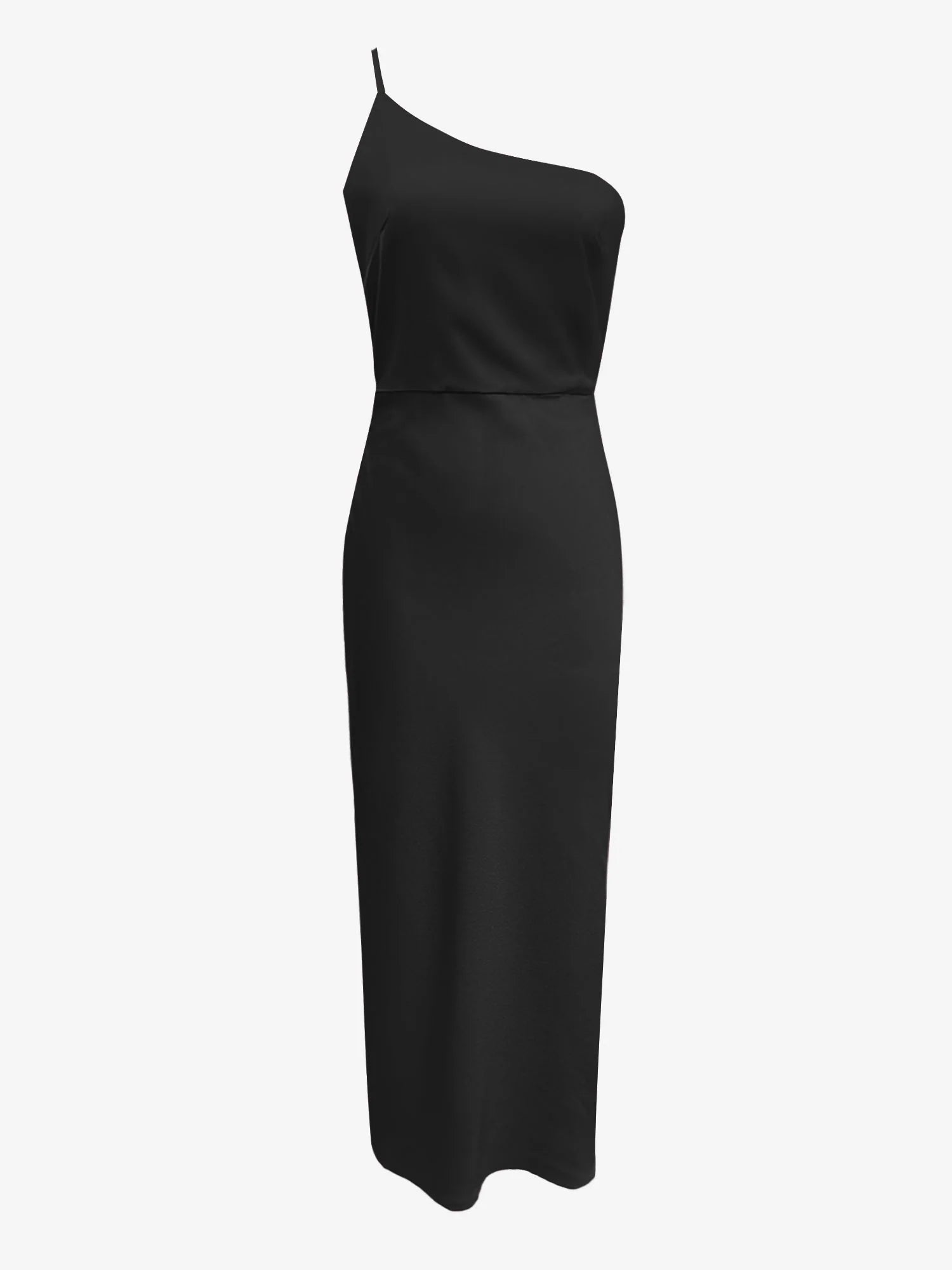 One Shoulder Spaghetti Strap Backless Satin Dress