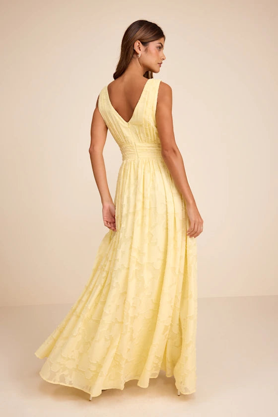 Sweet Sophistication Light Yellow Burnout Floral Maxi Dress
